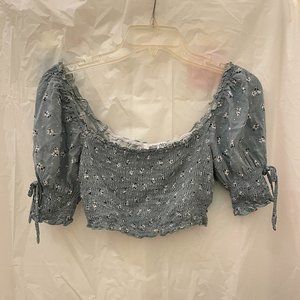 Floral off-the-shoulder Crop Top (Sage Green) (NEW & UNWORN)